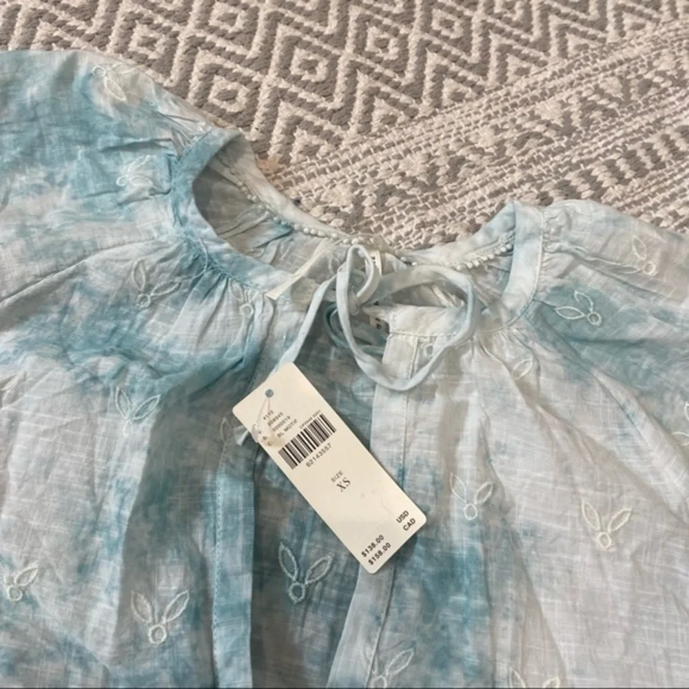 NWT Anthropologie Embroidered Tie Dye Eyelet Boho Puff Sleeve Blouse Top Cotton